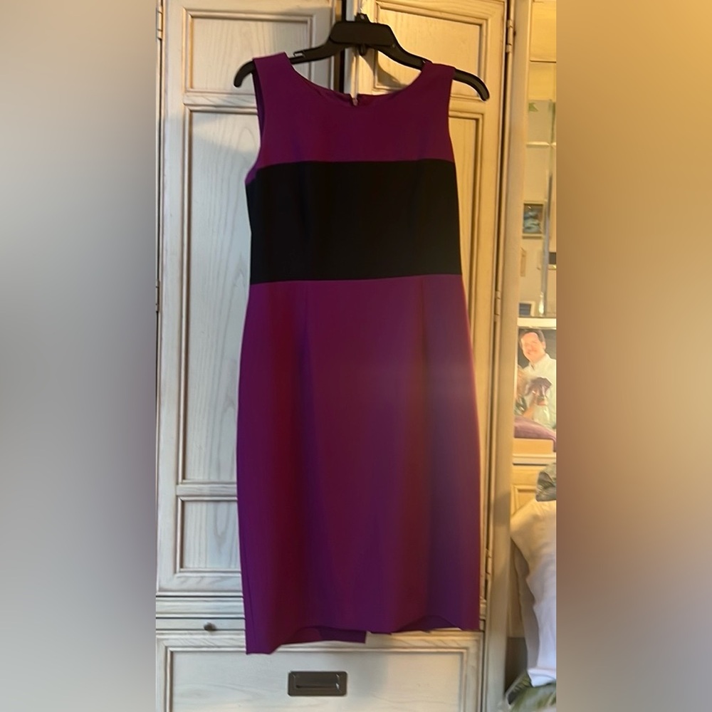 Kasper Size 4 Plum Dress with Black Sleeves
